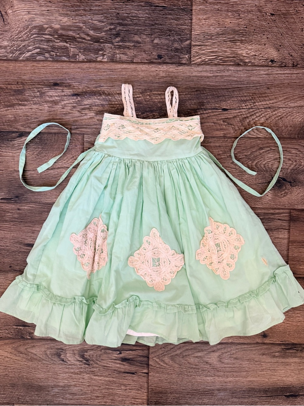 Girls Well Dressed Wolf Mint Green Lace Appliqué Sundress
